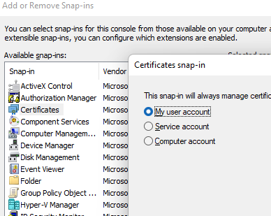 MMC Certificates Snap-In