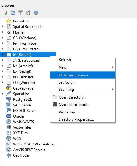 How to hide network drives from the Browser panel