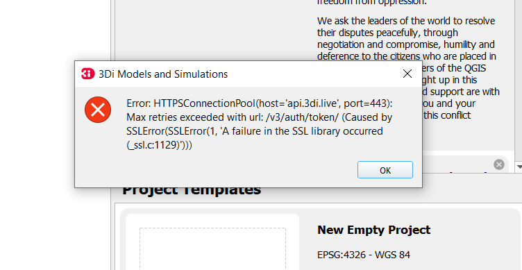 Screenshot of the error