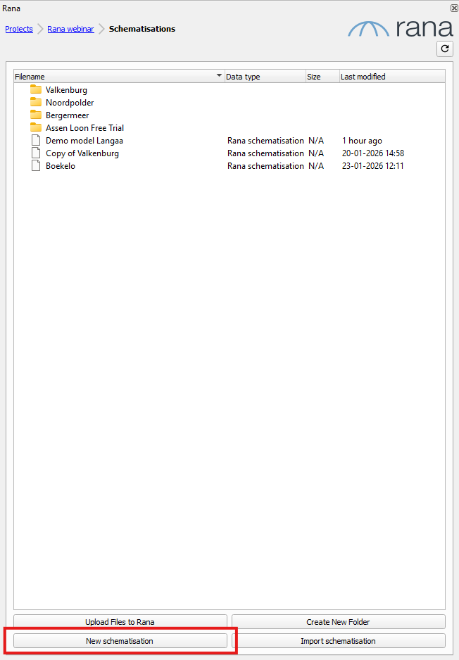 Menu of the schematisation editor