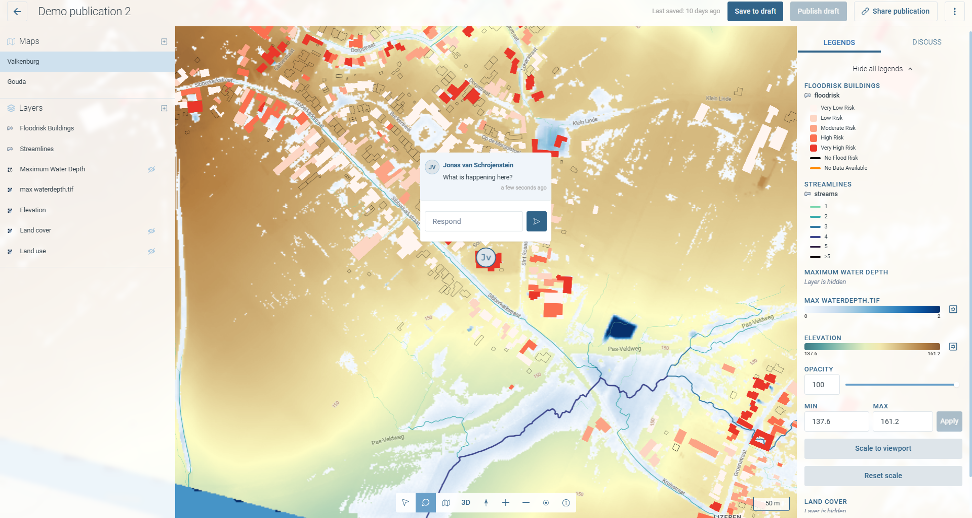 Example of a publication showing a flood depth map with a comment